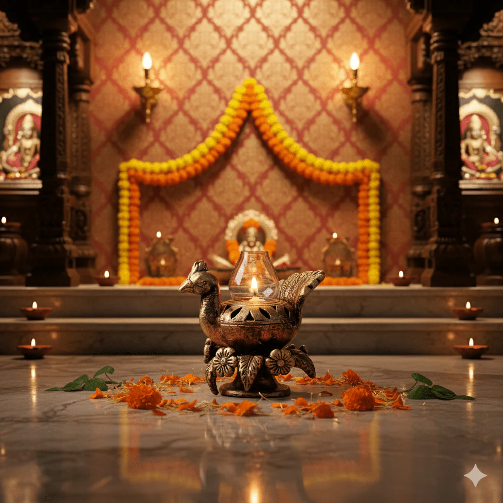 Peacock Akand Jyot Diya – Ethnic Decorative Lighting - Image 3