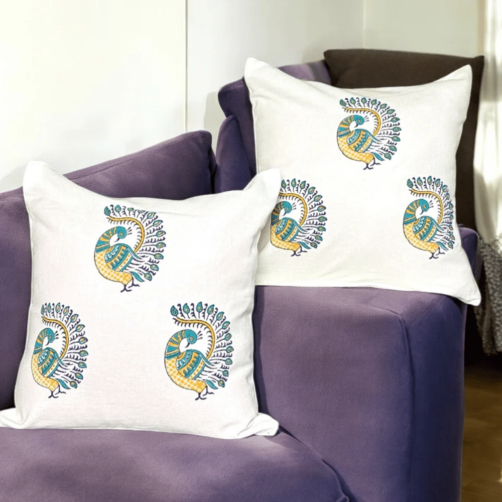Peacock Cotton Cushion Covers With Zip – Set of 2 – 16x16 - Image 2
