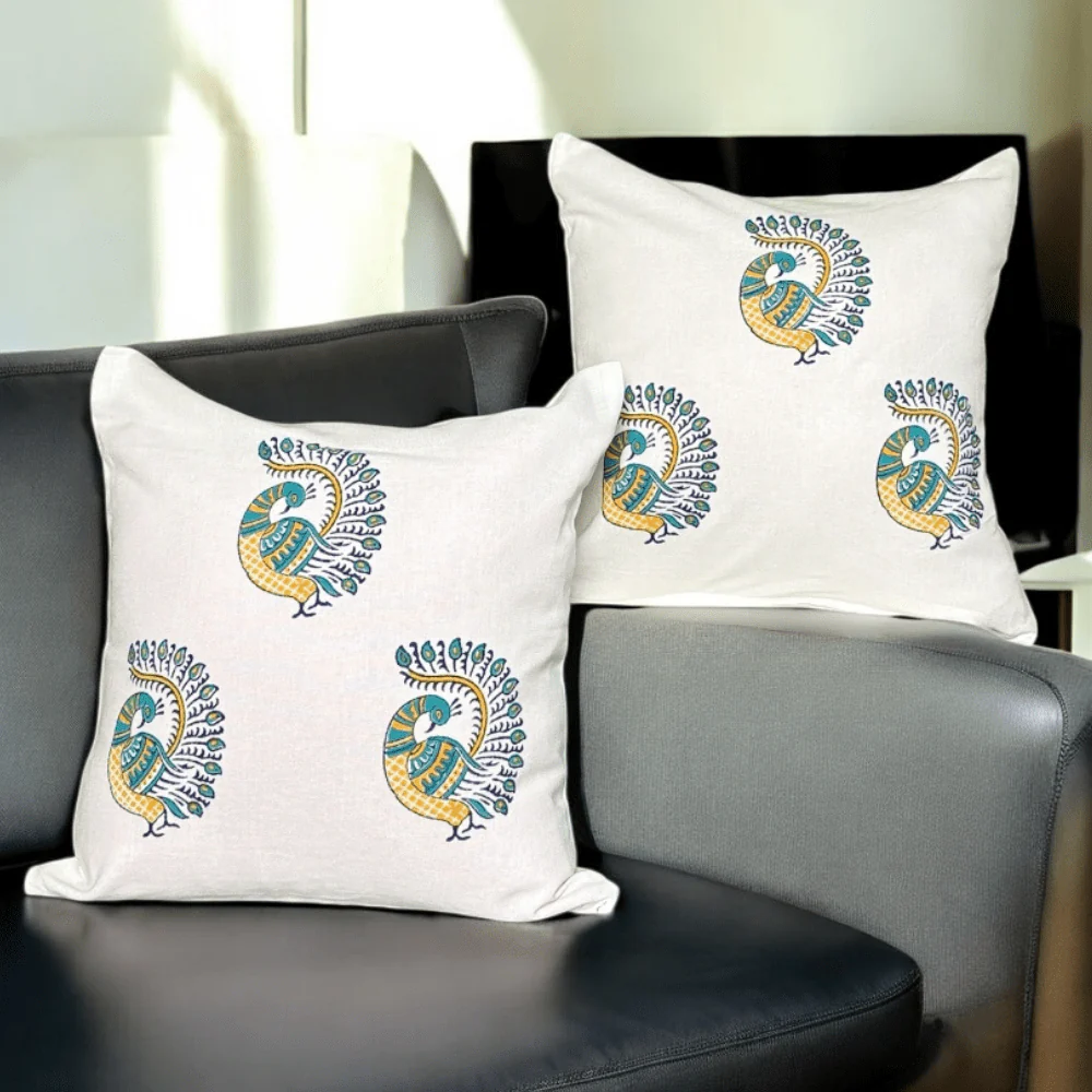 Peacock Cotton Cushion Covers With Zip – Set of 2 – 16x16 - Image 3