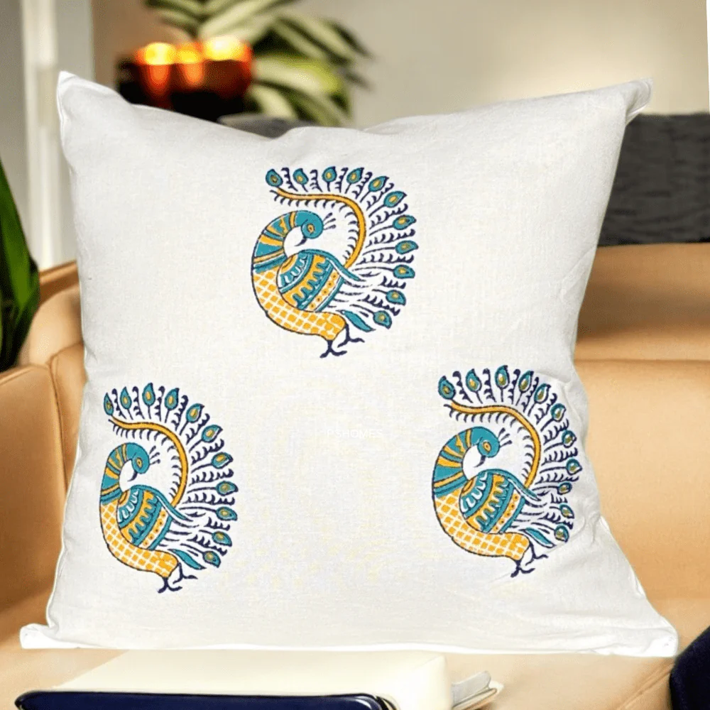 Peacock Cotton Cushion Covers With Zip – Set of 2 – 16x16 - Image 5