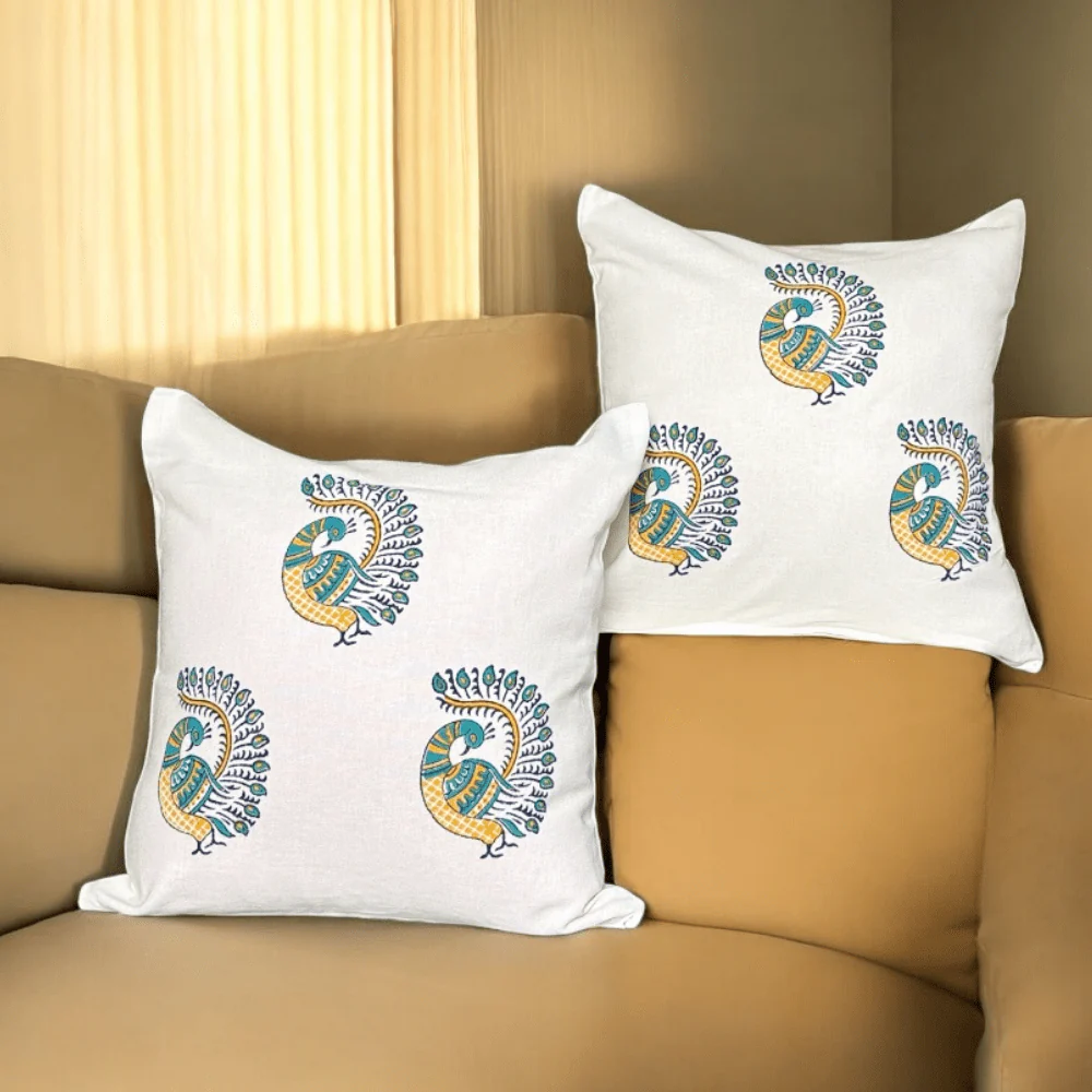 Peacock Cotton Cushion Covers With Zip – Set of 2 – 16x16 - Image 6