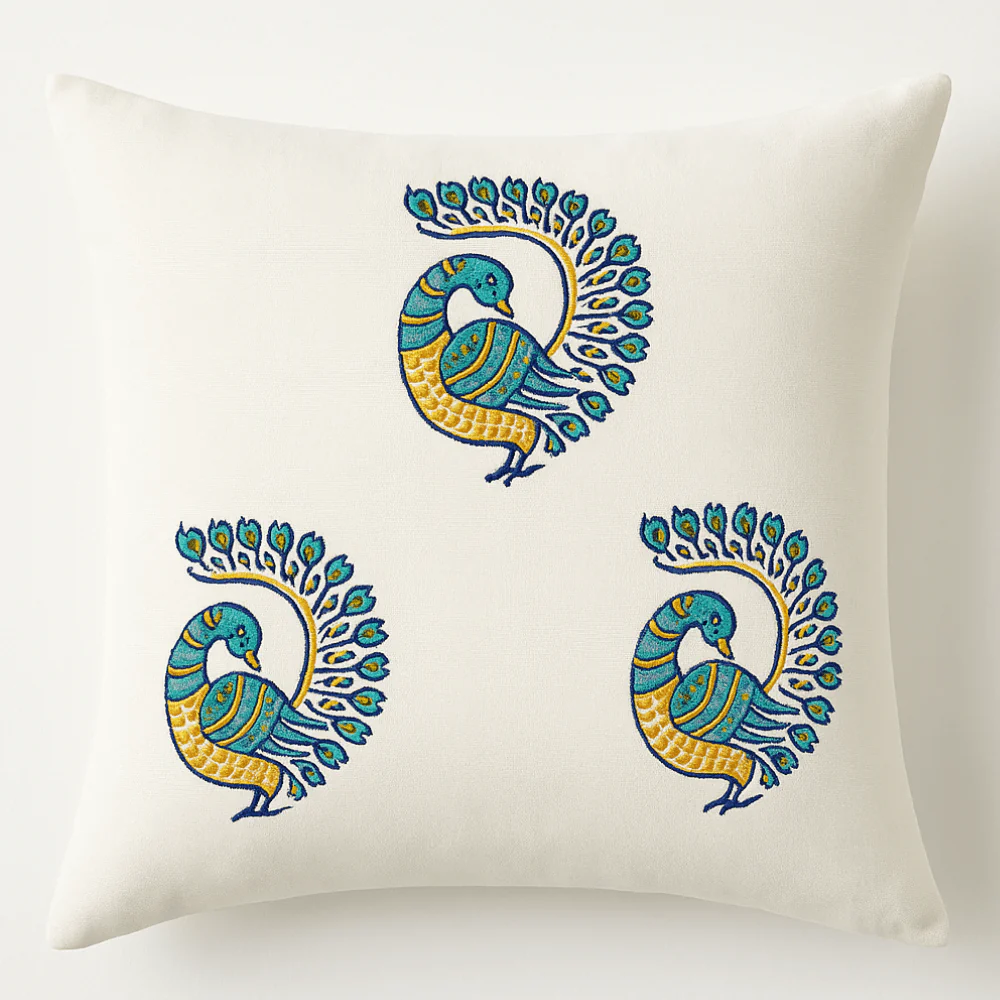 Peacock Cotton Cushion Covers – Set of 4 – 16x16 – Block Print - Image 2