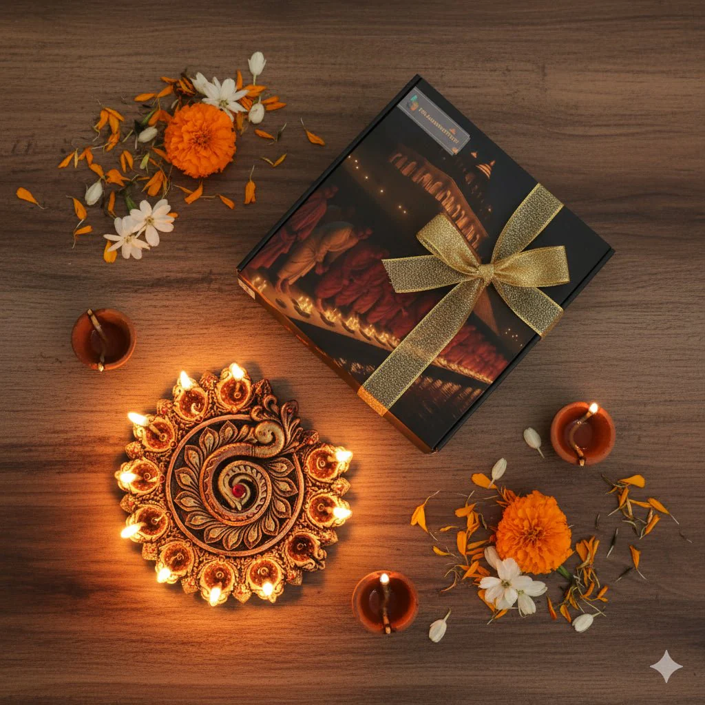 Peacock Design 11-Diya Platter – Diwali Celebration Decor - Image 5