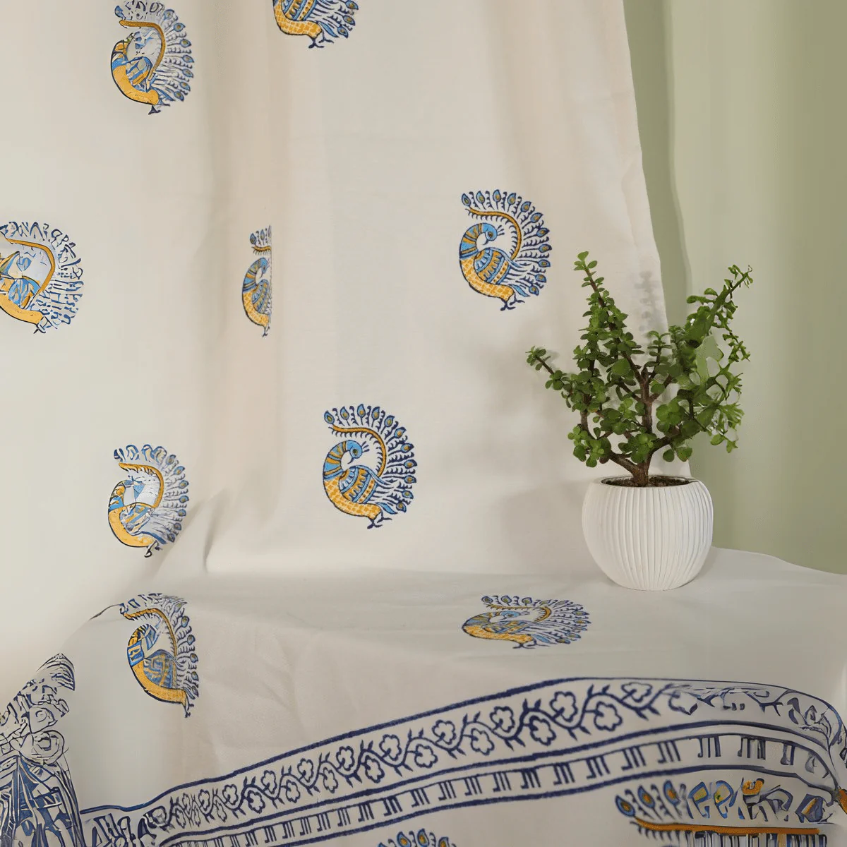 Peacock Print Cotton Door Curtain 7x4 Feet (Set of 2) - Image 3