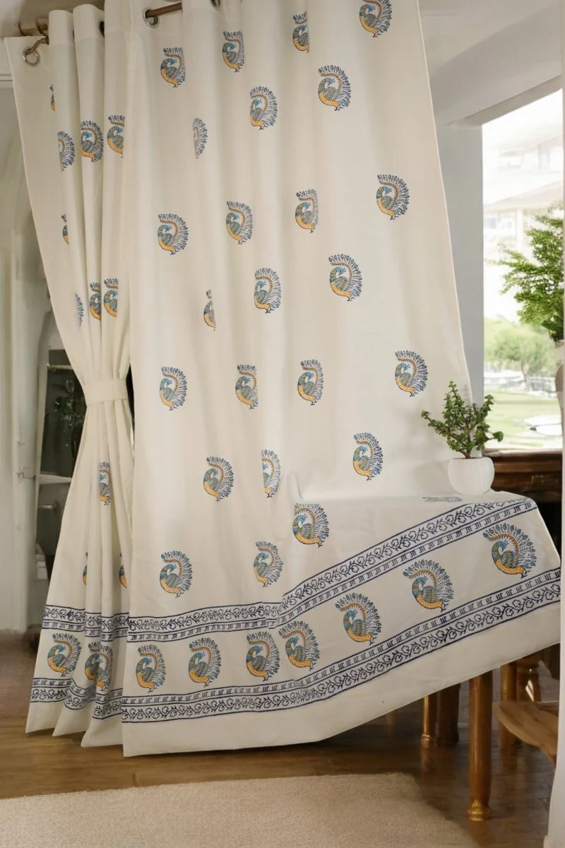 Peacock Print Cotton Door Curtain 7x4 Feet (Set of 2) - Image 4