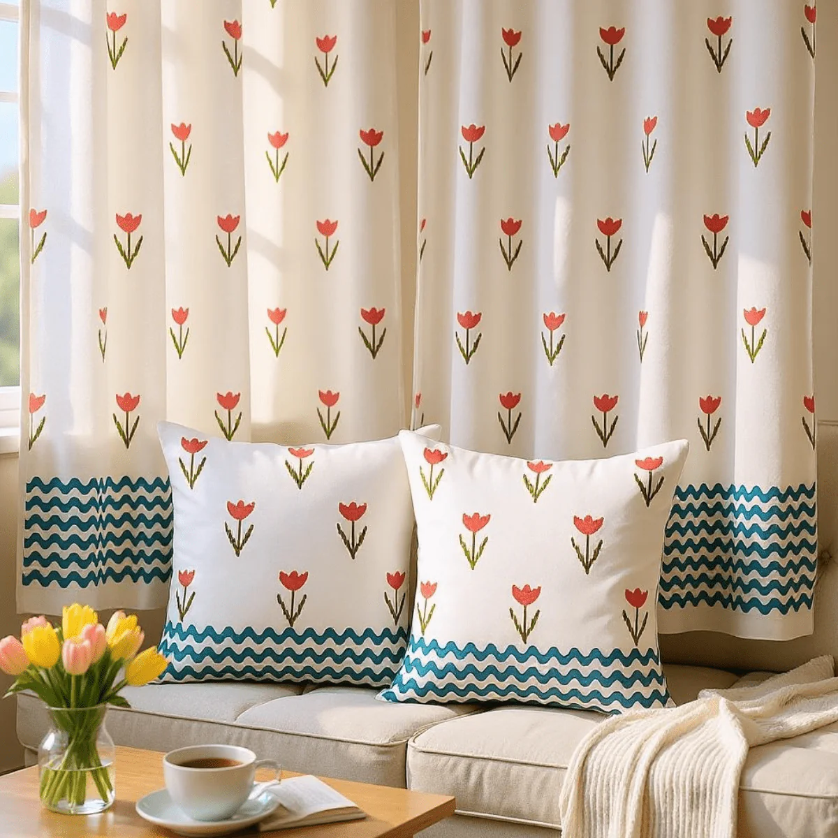 Peacock Print Cotton Door Curtain 7x4 Feet (Set of 2) - Image 8
