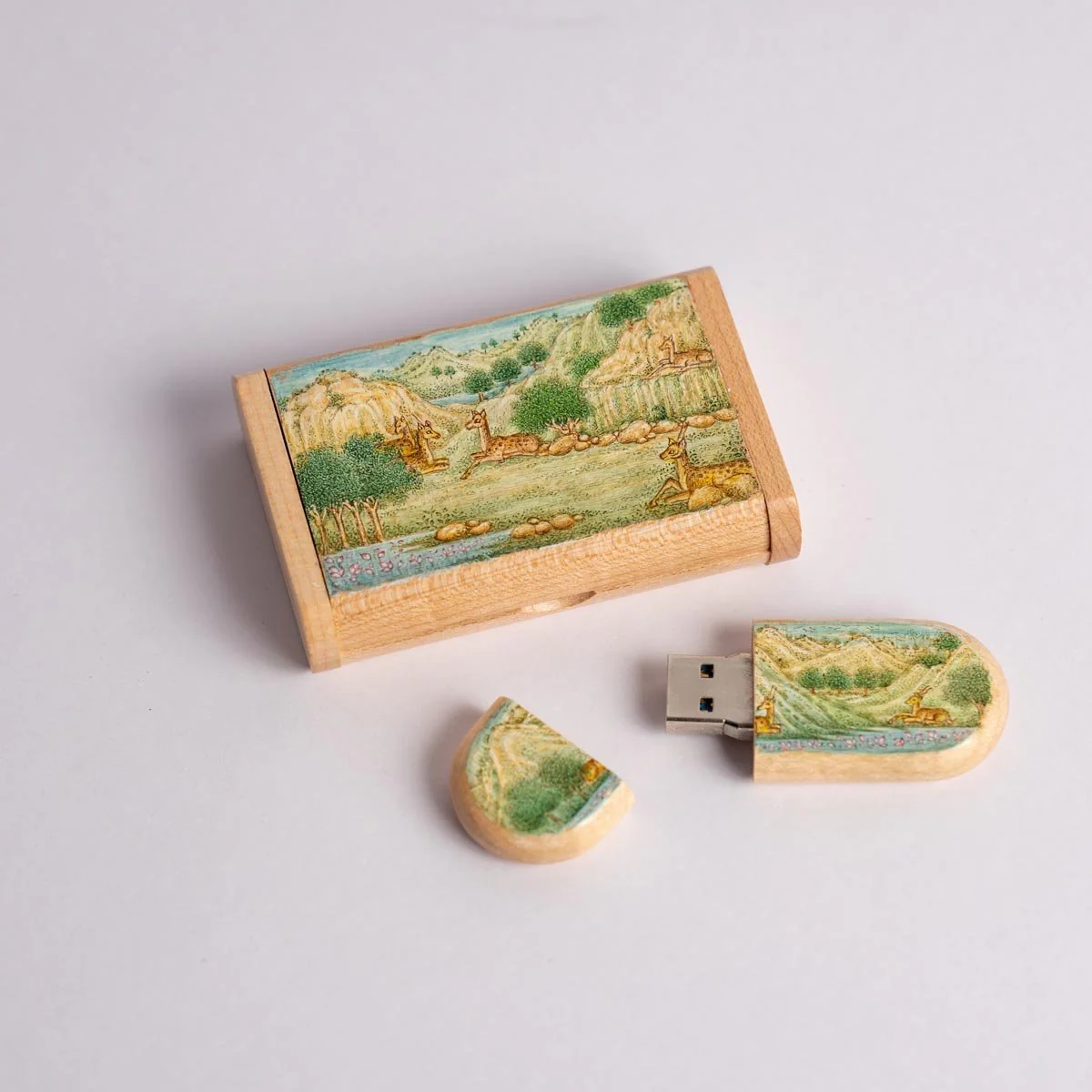 Wooden Pen drive Box Set with Hand Painted Miniature Art - Image 13