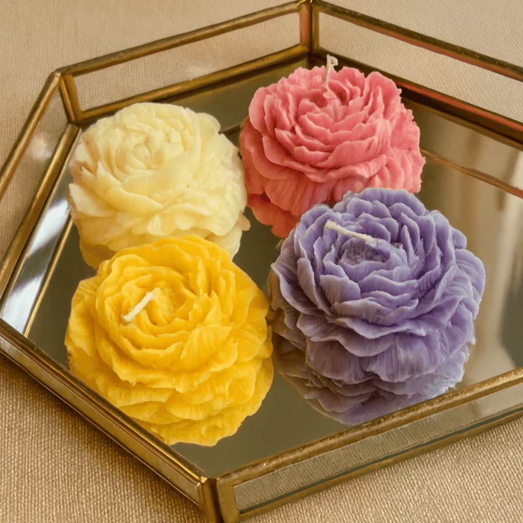 Peony Candle Set of 2 | Handcrafted Diwali Gift Candle - Image 2