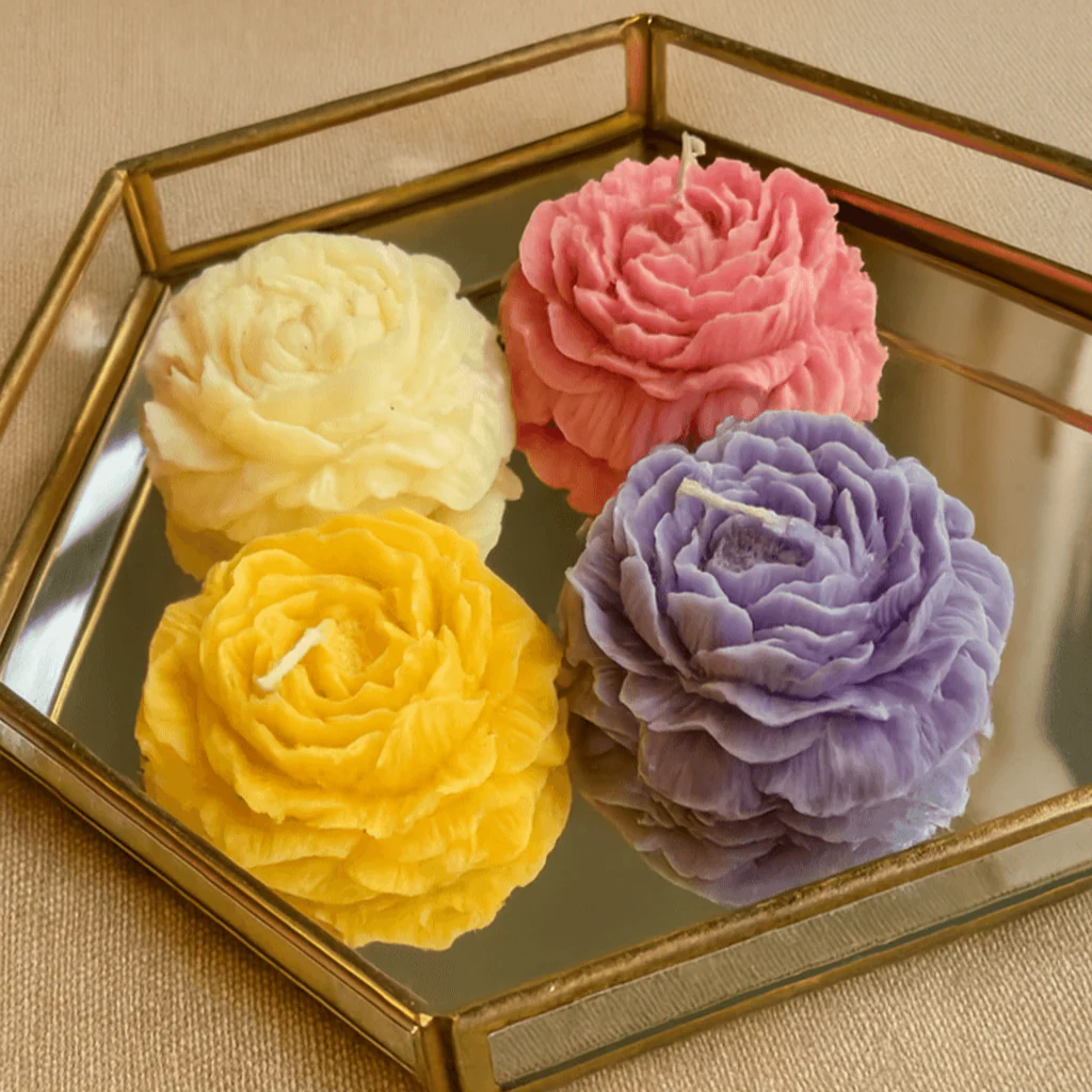 Peony Candle Set of 4 | Festive Diwali Decor & Gifts