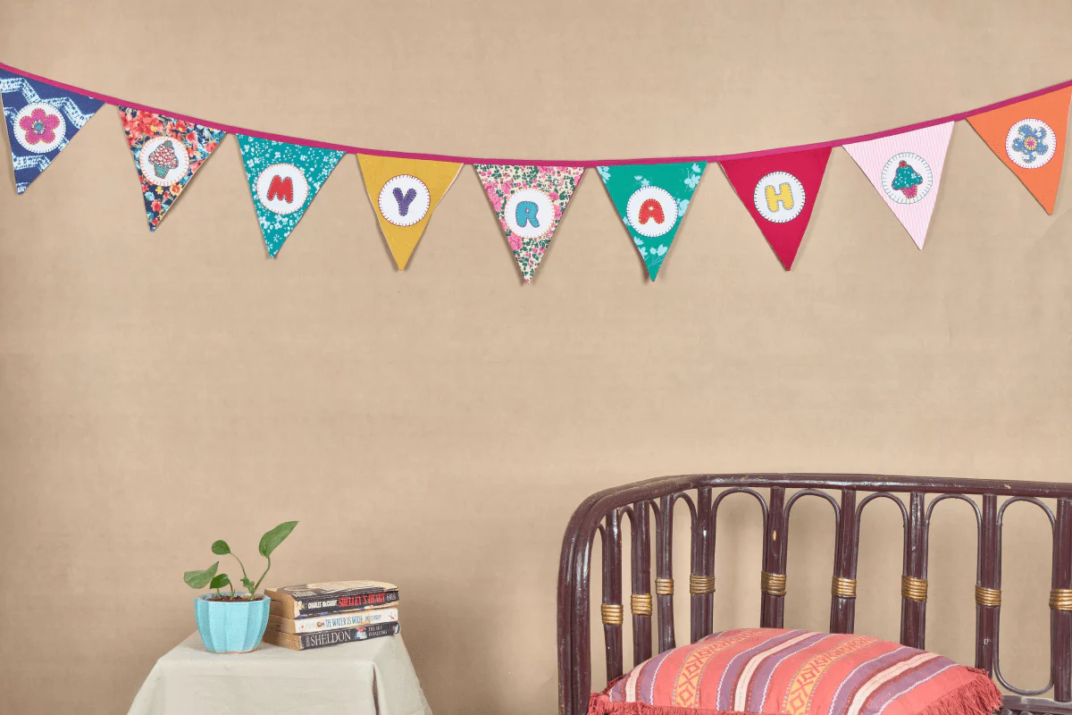 Personalized Name Banner with Cupcake & Flower Motifs (Triangle Flag) - Image 2
