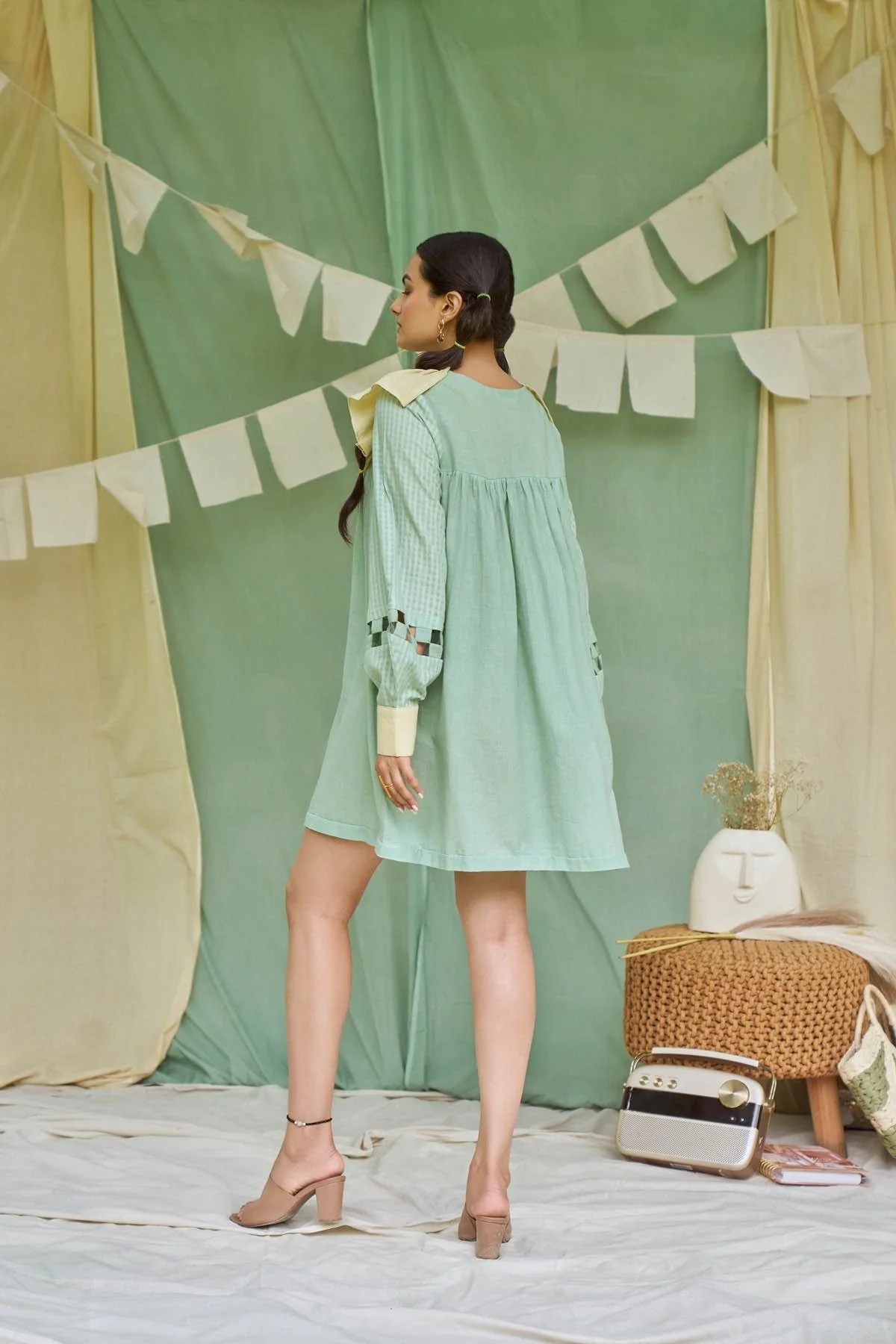 Pesto Mint Detachable Handloom Cotton Dress - Image 5