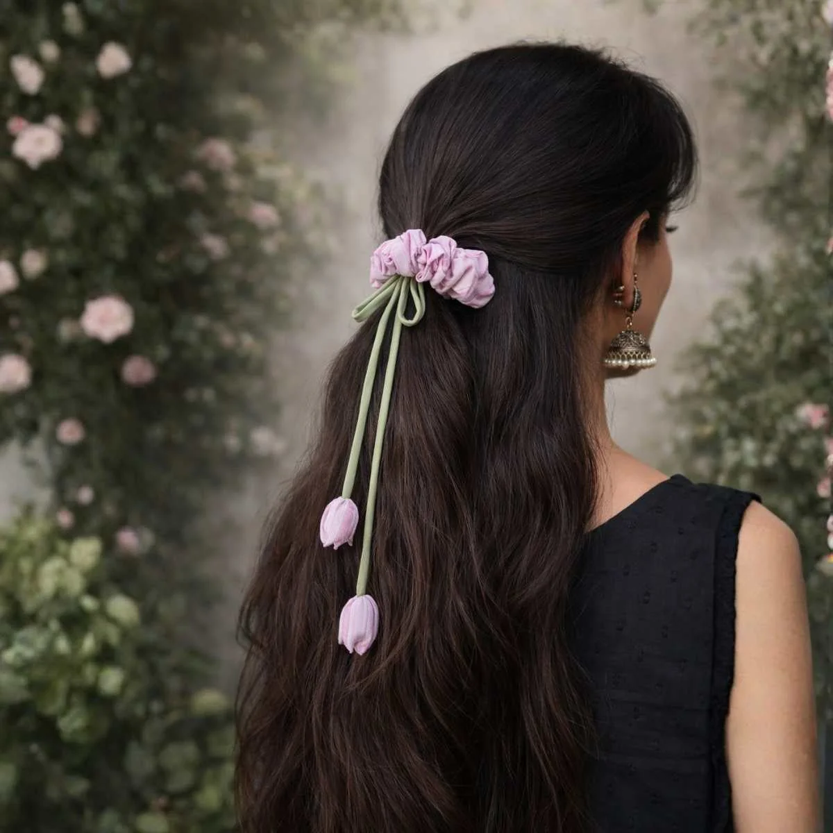 Phir Se Phool Scrunchies Pack Of 3 | Floral Fabric Hair Accessories - Image 3