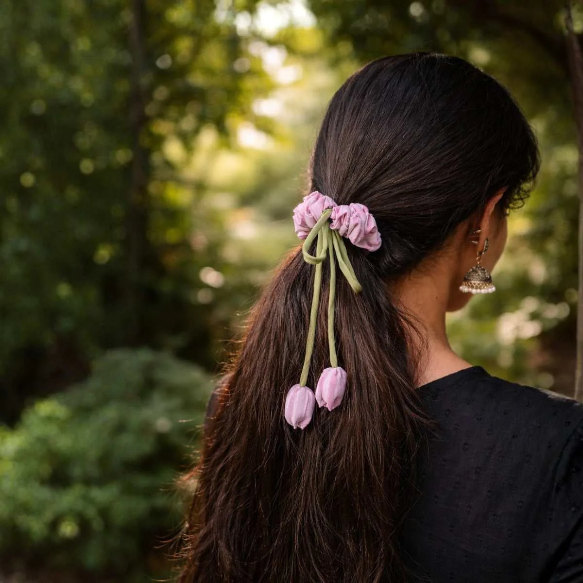 Phir Se Phool Scrunchies Pack Of 3 | Floral Fabric Hair Accessories - Image 6