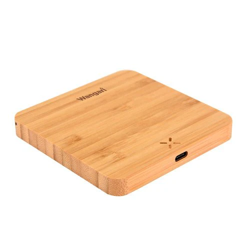 Pine 15W Square Bamboo Wireless Charger With USB Hub - Image 2