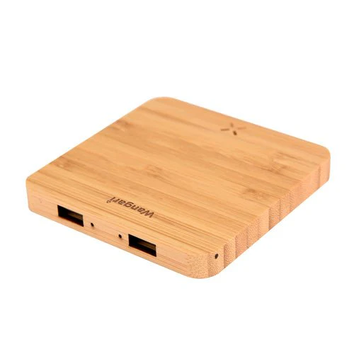 Pine 15W Square Bamboo Wireless Charger With USB Hub - Image 3