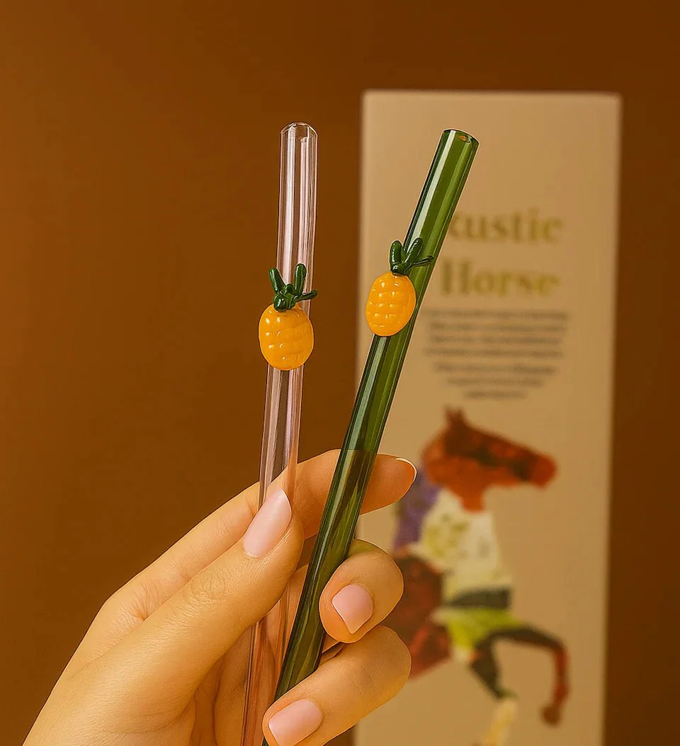 Pineapple Collection Glass Straw Stirrers -Set of 2 - Image 2