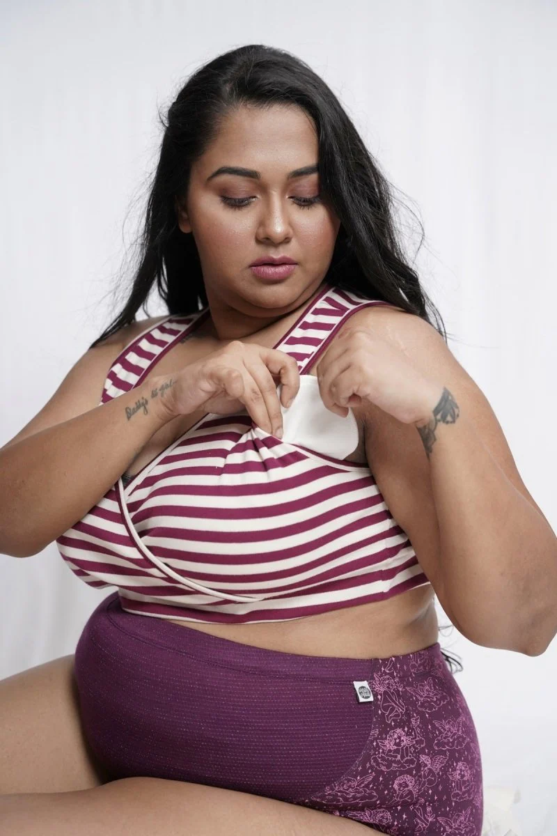 Plum Stripe Organic Cotton Maternity Bralette - Image 2