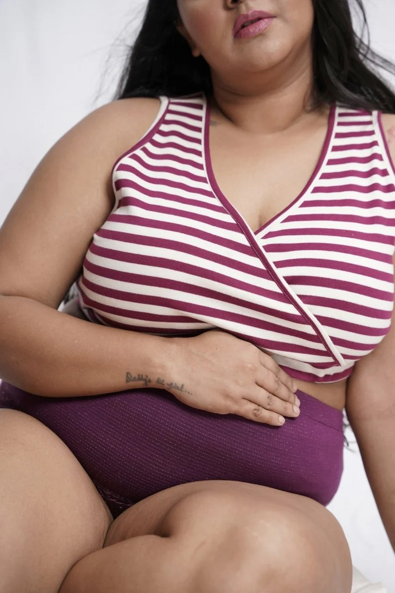 Plum Stripe Organic Cotton Maternity Bralette - Image 3