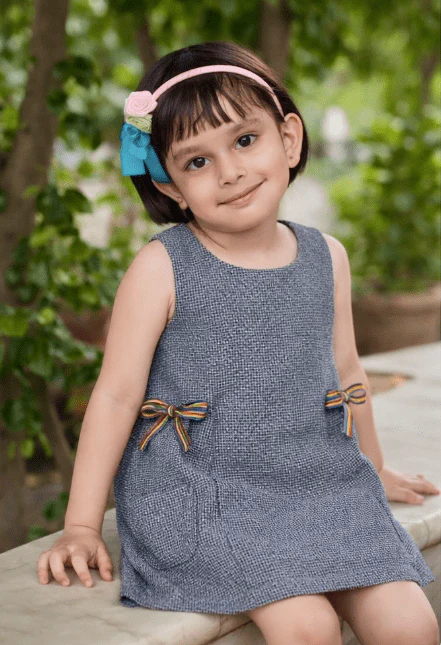 Grey Bow-Detail Dress For Girls | Regular Fit Elegant Party Wear - Image 4