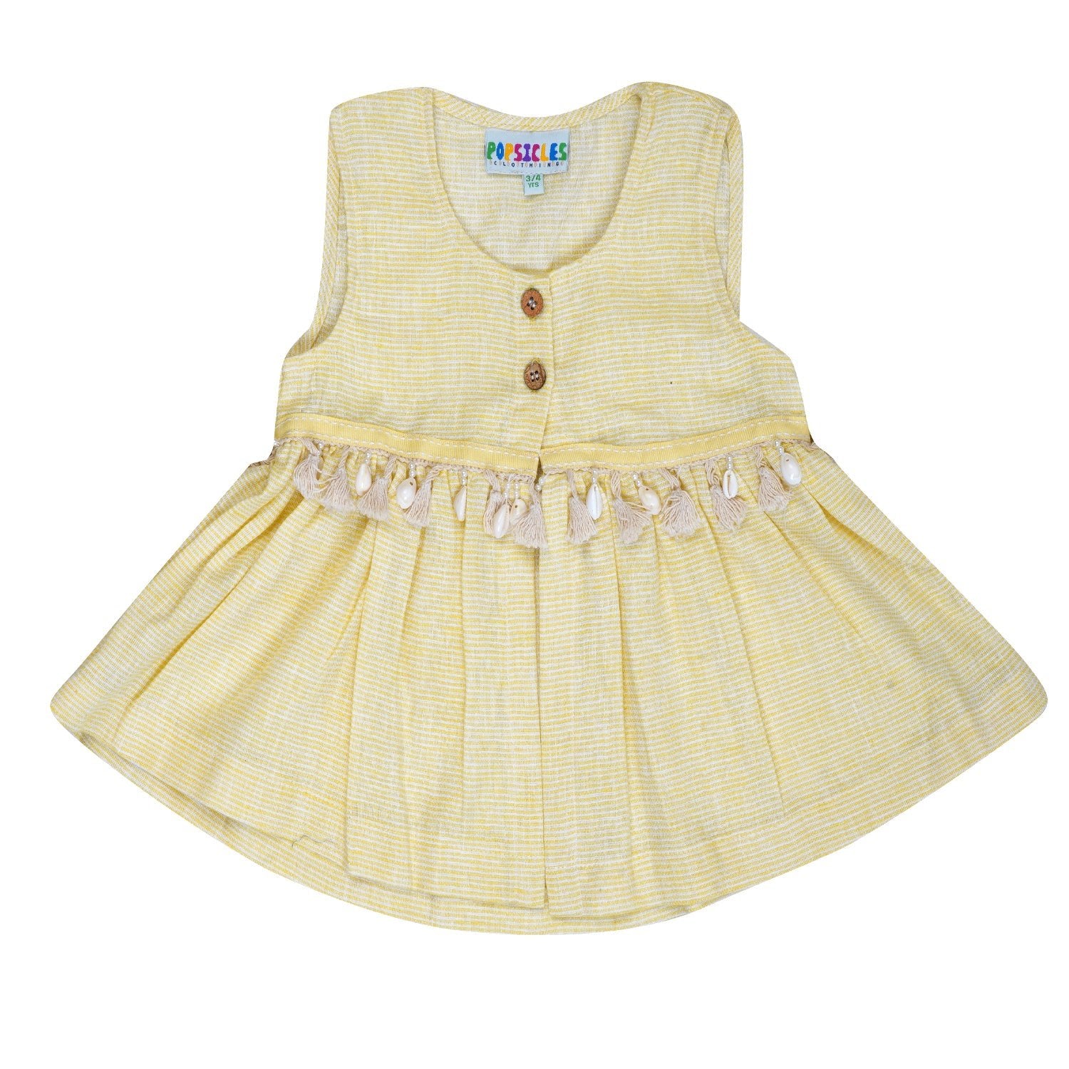 Lemon Pin Stripe Linen Peplum Top and Shorts For Girls | Regular Fit - Image 3