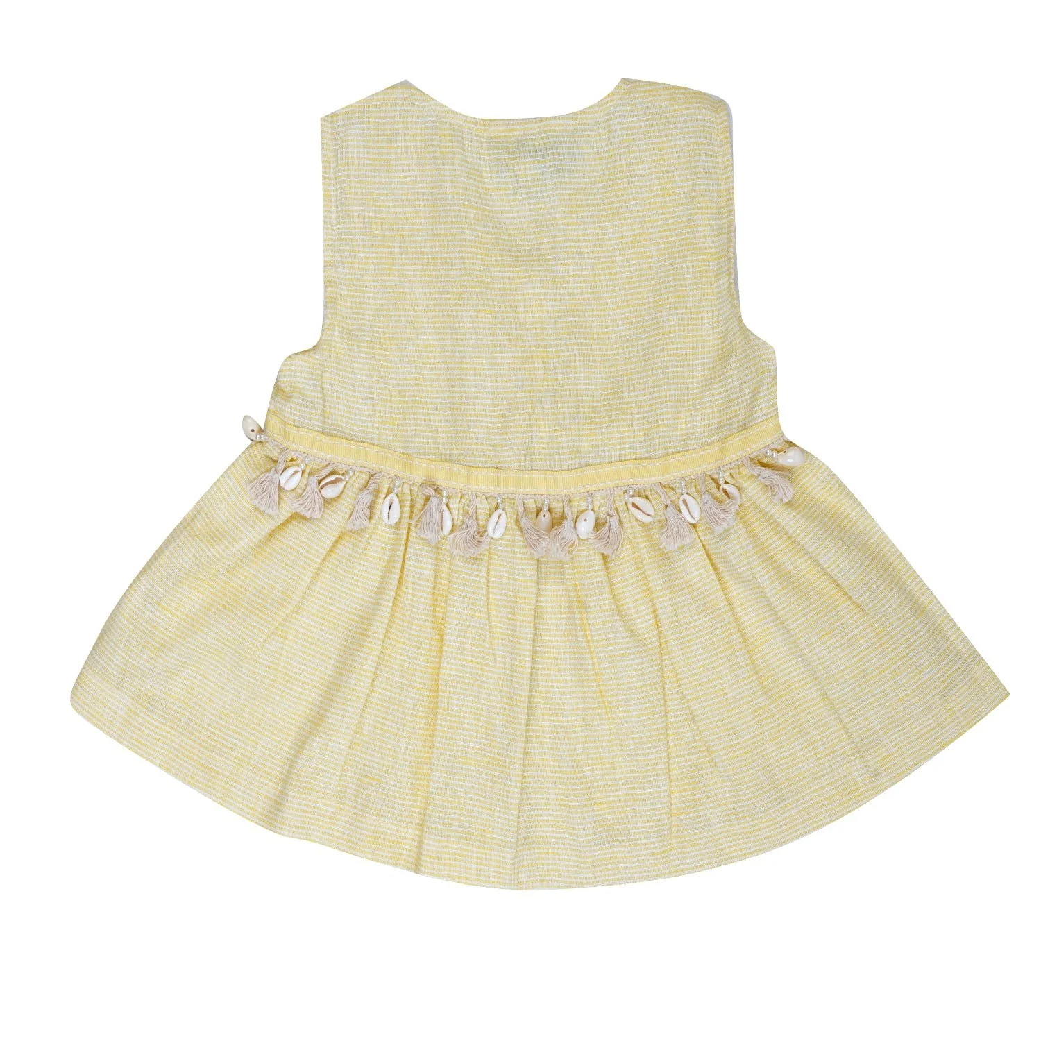 Lemon Pin Stripe Linen Peplum Top and Shorts For Girls | Regular Fit - Image 4