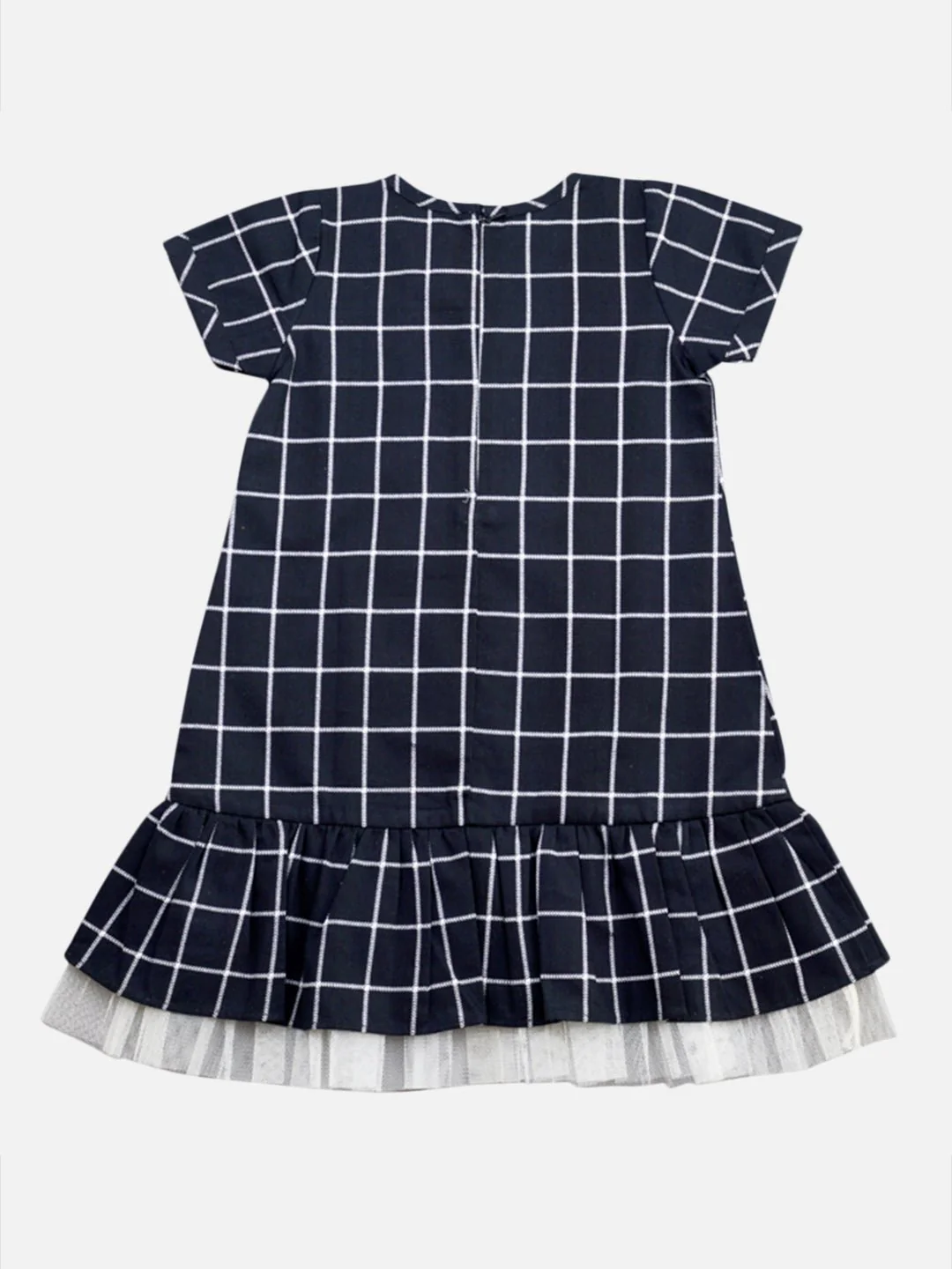 Black Checkered Ruffle Dress Regular Fit for Girls