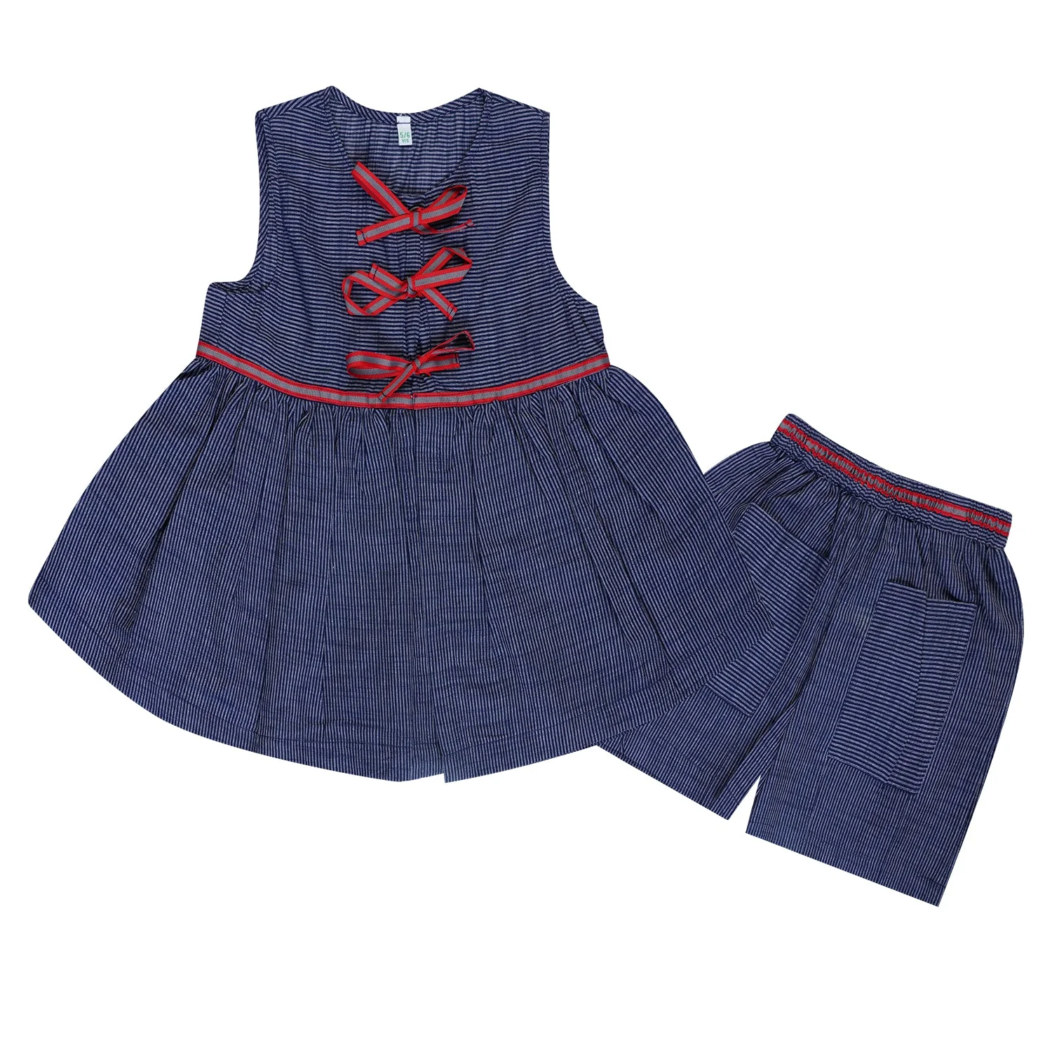 Navy Lace-Up Dress & Shorts Set Regular Fit for Girls
