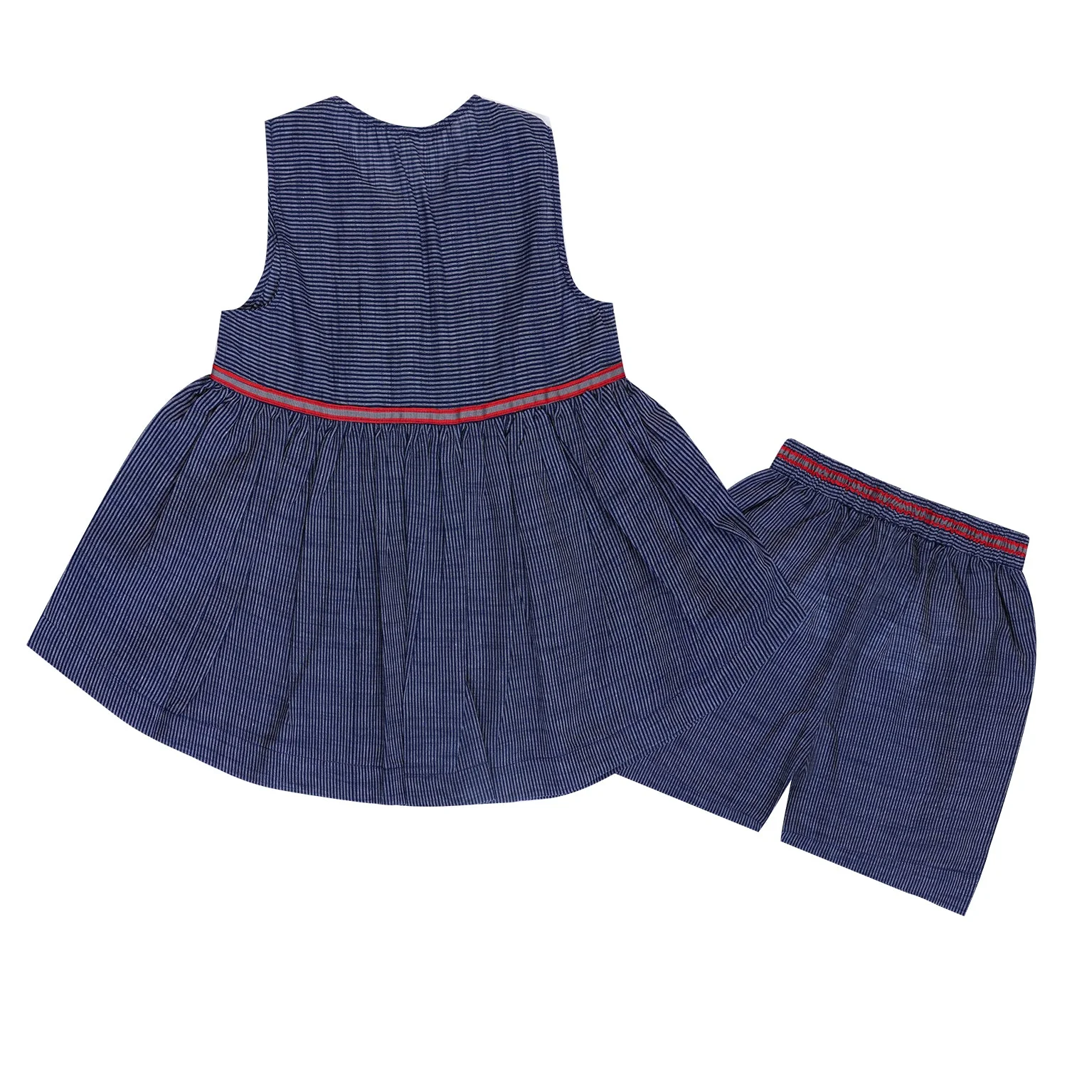 Navy Lace-Up Dress & Shorts Set Regular Fit for Girls - Image 2