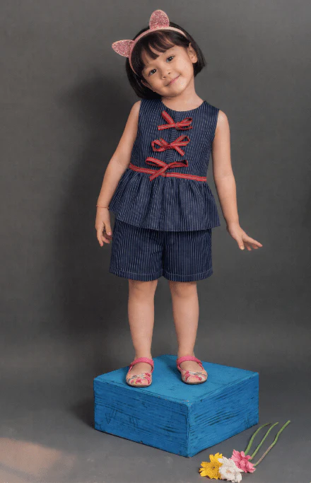 Navy Lace-Up Dress & Shorts Set Regular Fit for Girls - Image 7