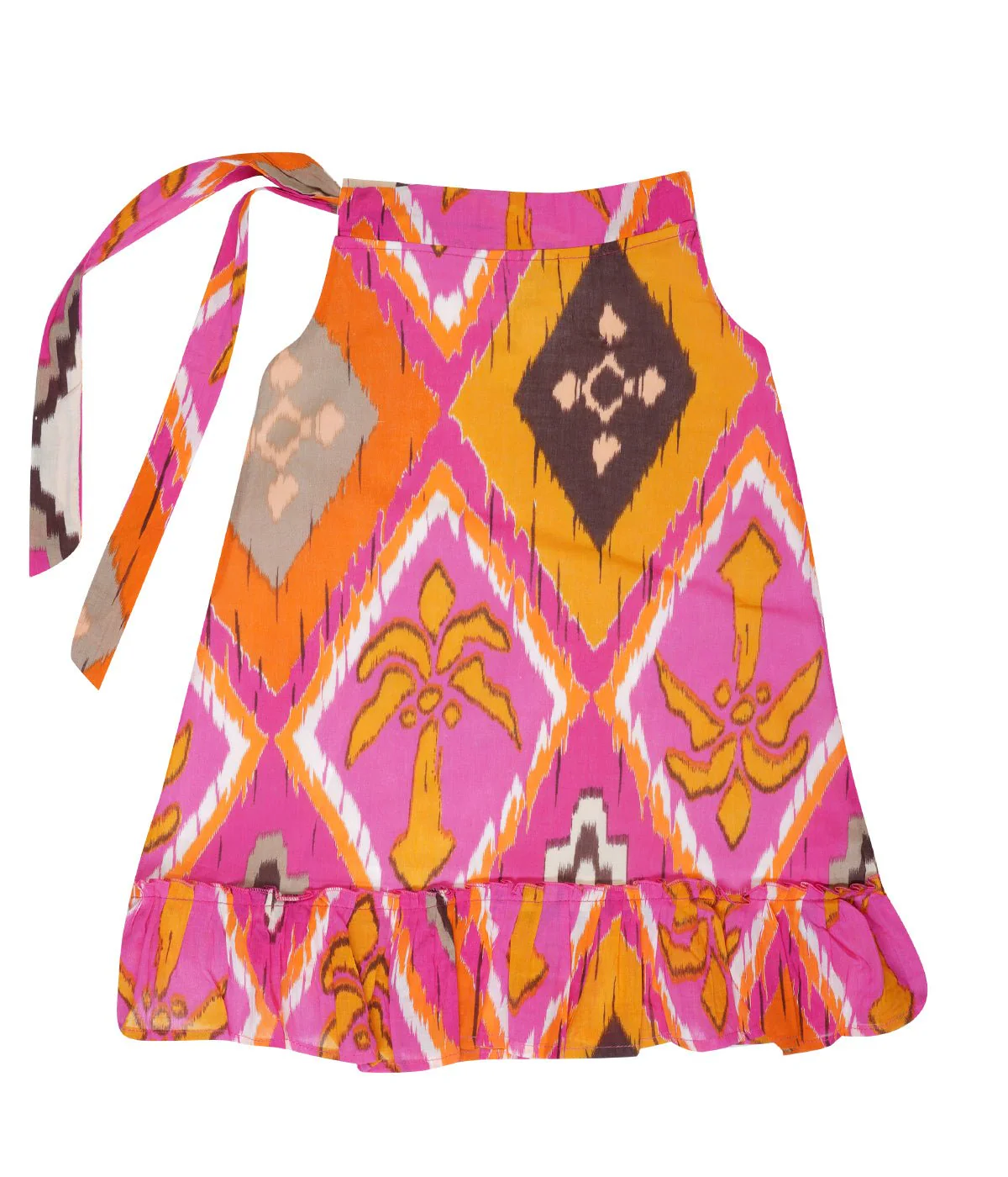 Pink Mosaic Cotton dress with tie up at shoulder Regular Fit for Girls - Image 2