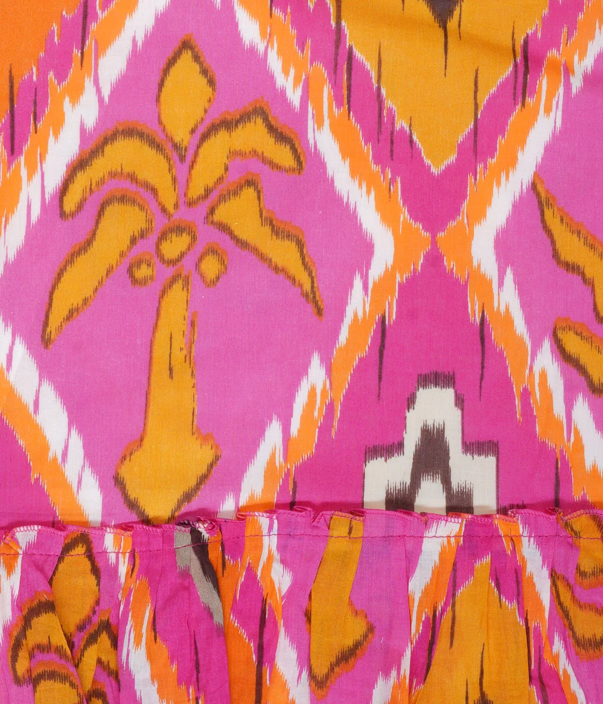 Pink Mosaic Cotton dress with tie up at shoulder Regular Fit for Girls - Image 3