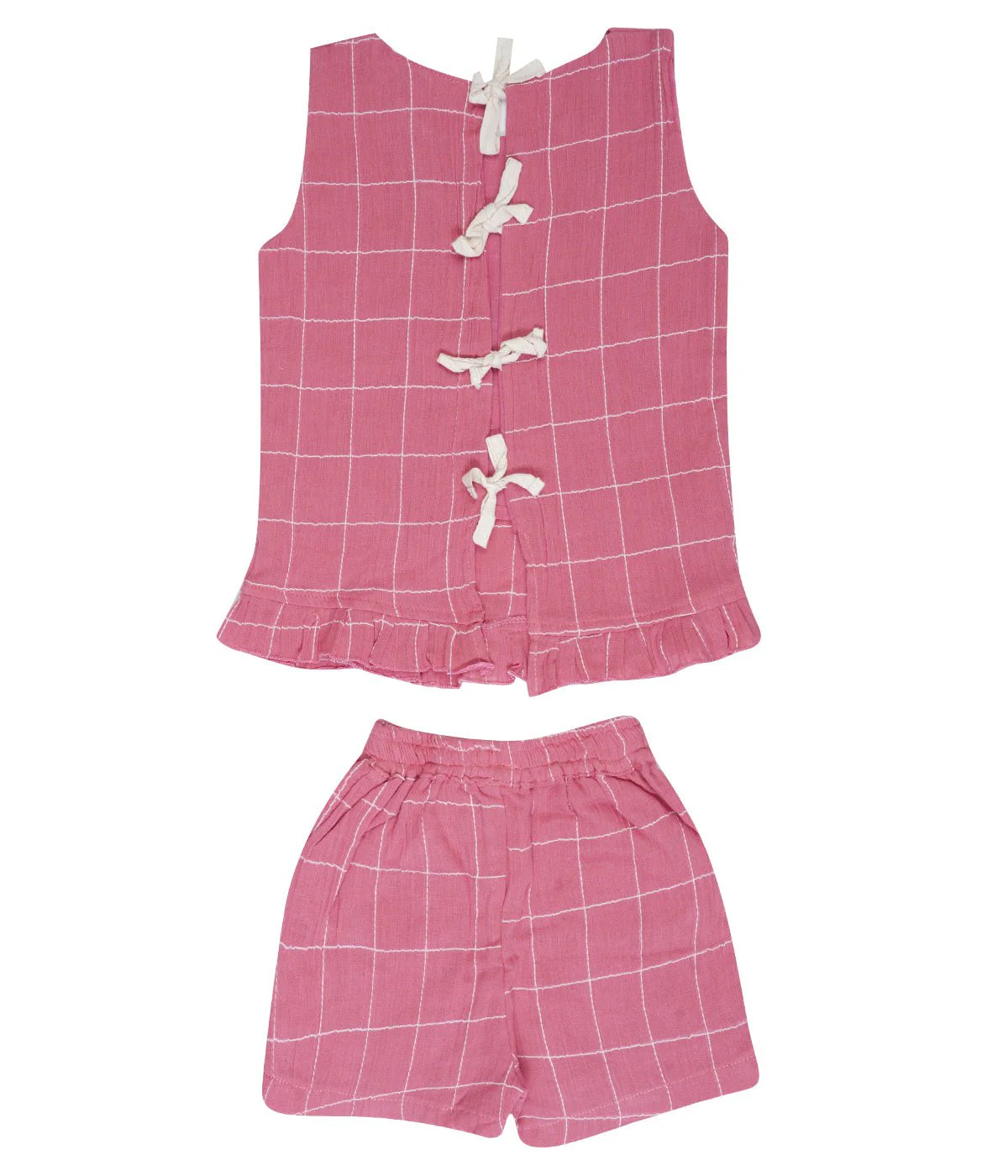 Pink & White Check Shorts and Top Set – Cute & Comfortable Summer Wear - Image 2