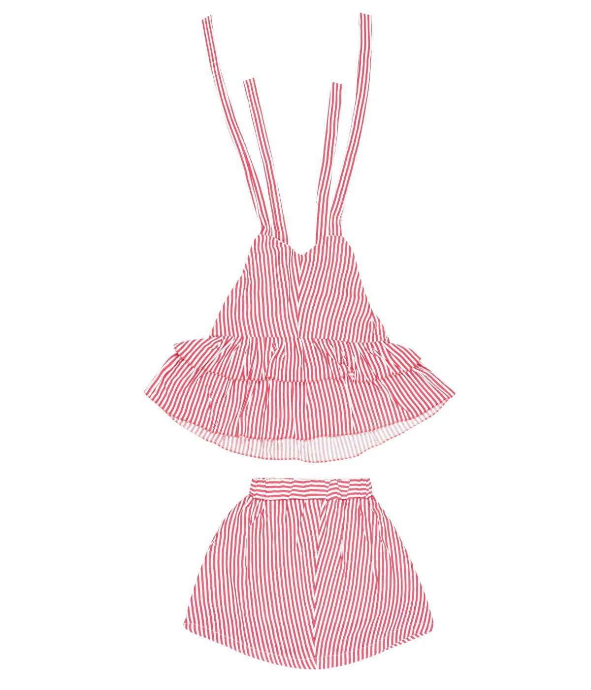 Red Stripe Co-ord Skirt and Top Set Regular Fit for Girls - Image 4