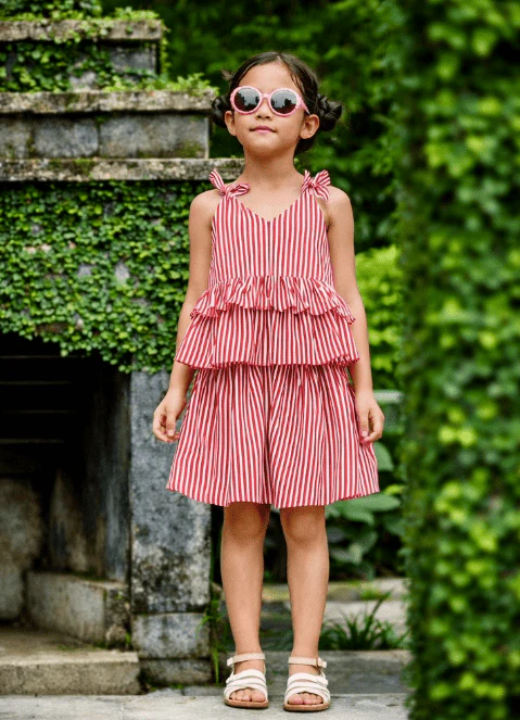 Red Stripe Co-ord Skirt and Top Set Regular Fit for Girls - Image 7