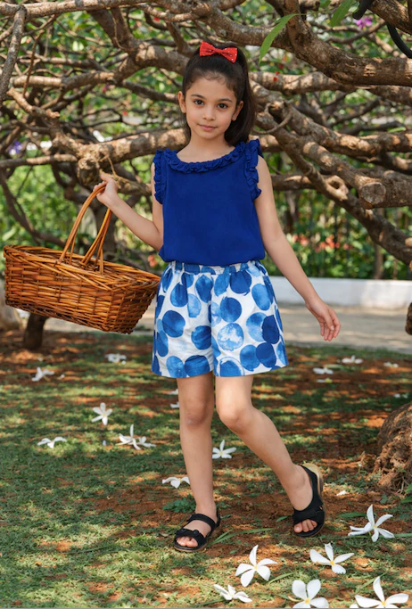 Royal Blue Top & Printed Shorts Set For Girls | Regular Fit - Image 10