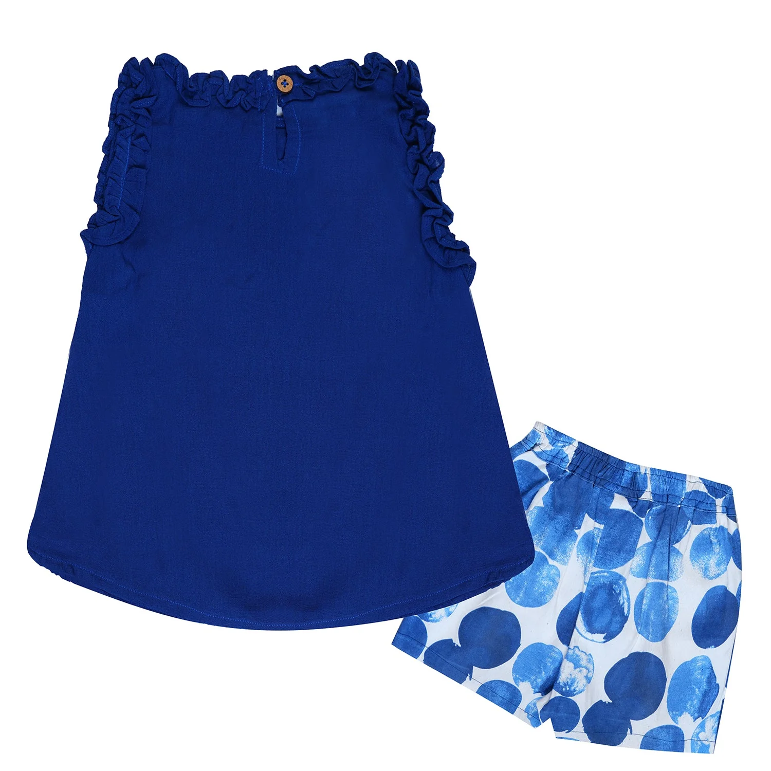 Royal Blue Top & Printed Shorts Set For Girls | Regular Fit - Image 2