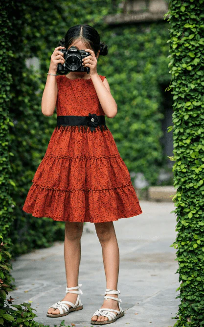 Rust Tiered Party Dress For Girls | Regular Fit Festive Wear - Image 3