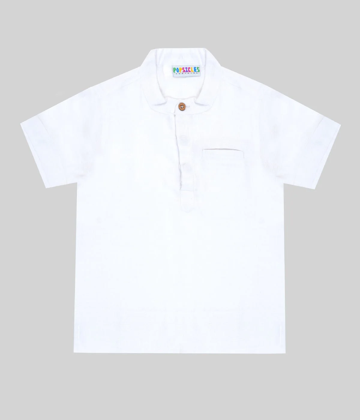 White Linen Chinese Collar Shirt | Breathable Minimal Kids Wear
