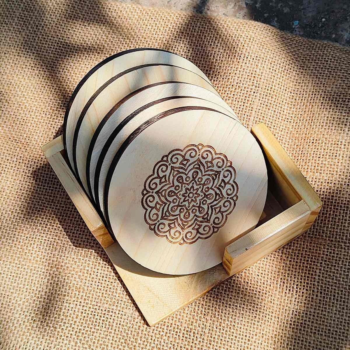 Premium Durable Wooden Coaster Set (Set of 5)