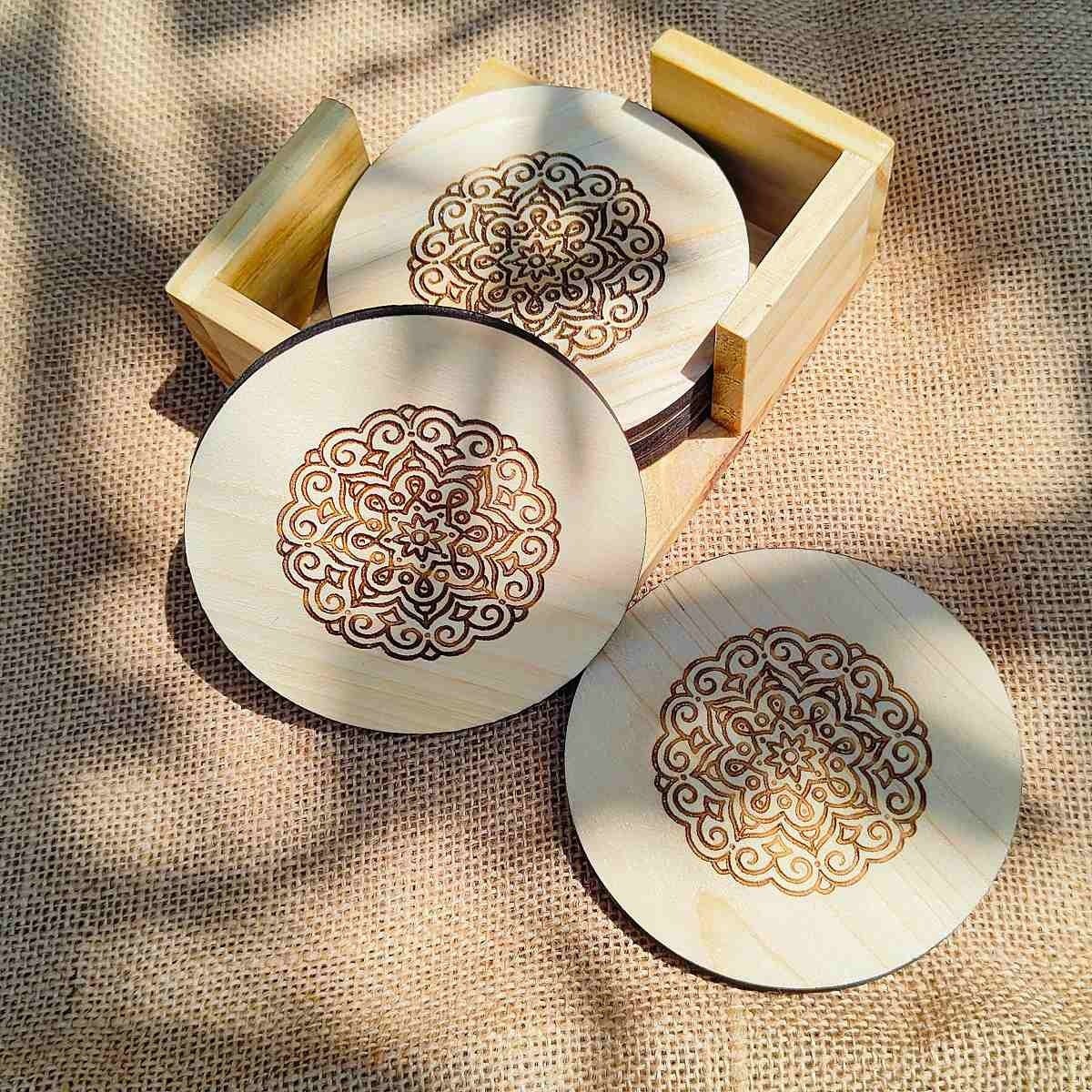 Premium Durable Wooden Coaster Set (Set of 5) - Image 2