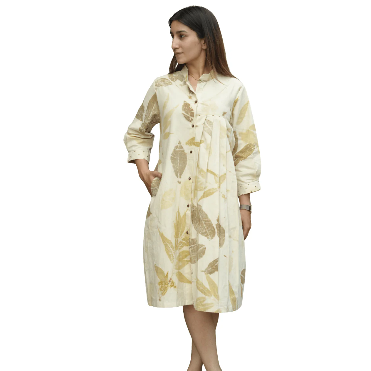 Leaffall Asymmetry Eco-Printed Dress for Women - Image 2