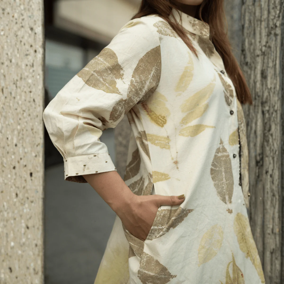 Leaffall Asymmetry Eco-Printed Dress for Women - Image 3