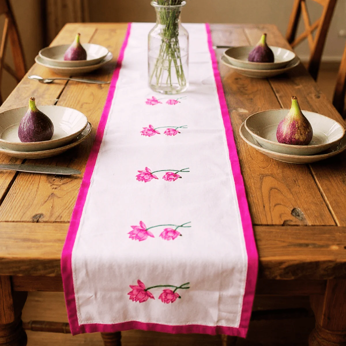 100% Cotton Handblocked Lotus 6 Seater Dining Table Runner - Image 7