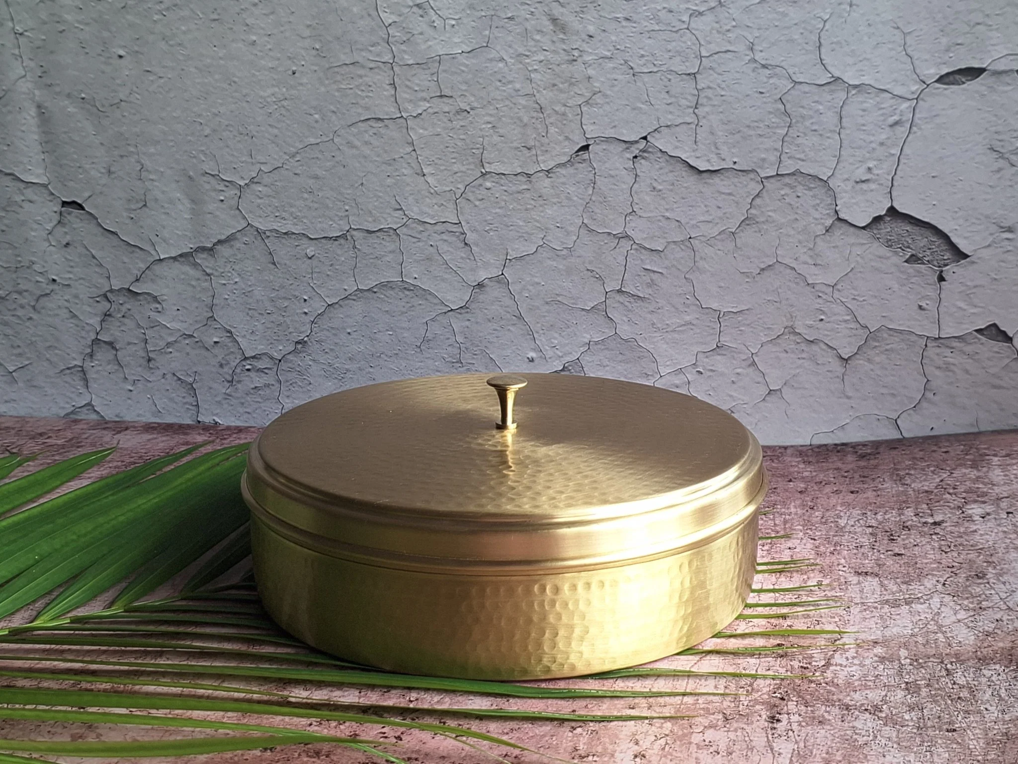 Pure Brass Masala Box (Matt Hammered Finish) | Traditional Spice Dabba - Image 2