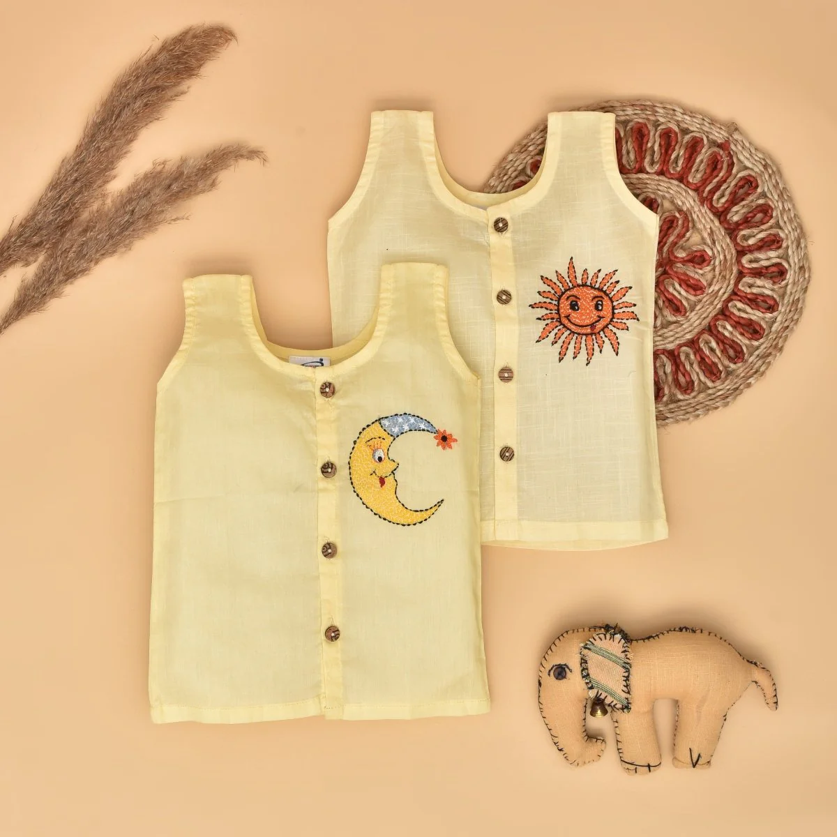 Pure Cotton Front Open Hand Embroiderd Jabla Combo (Set of 2)