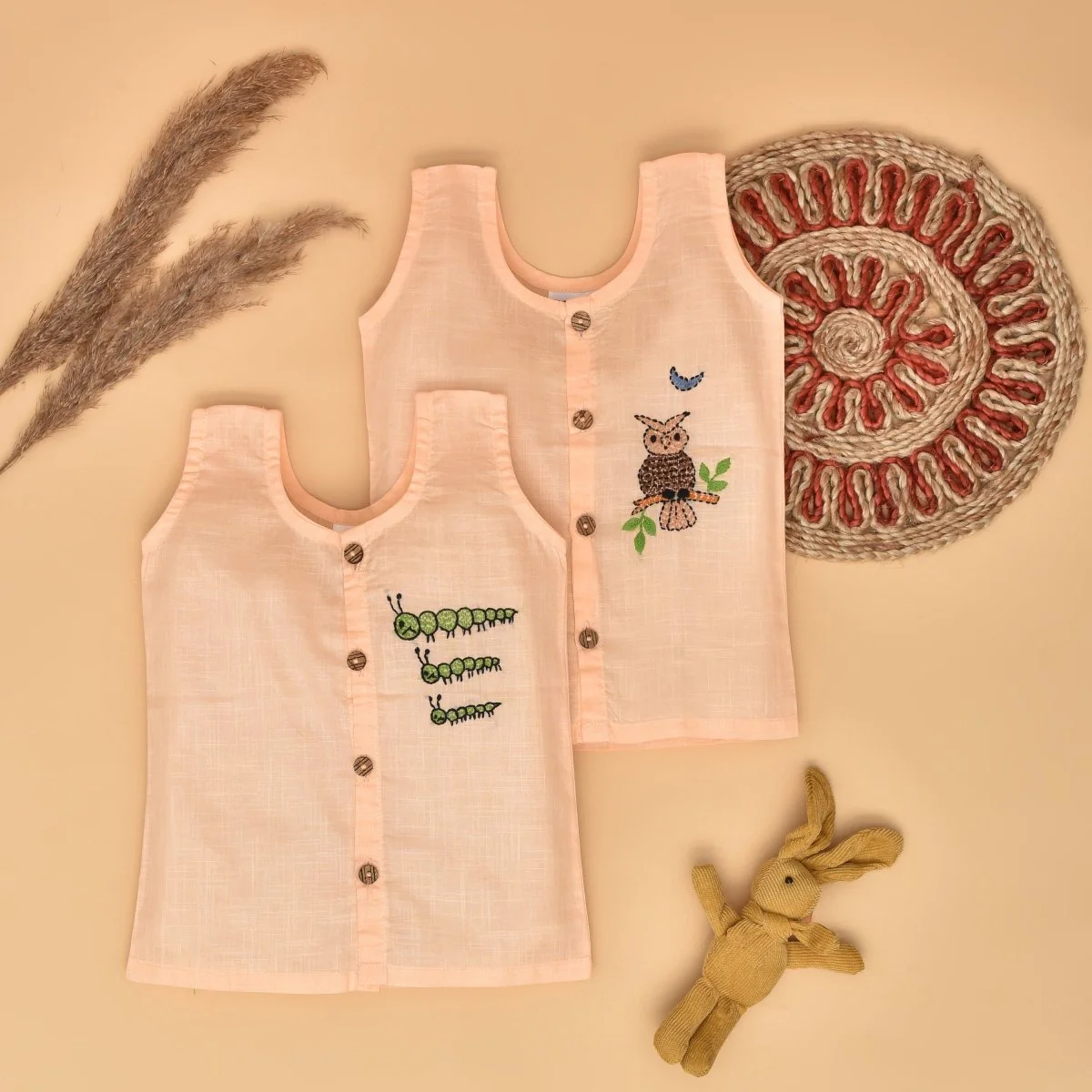 Pure Cotton Front Open Hand Embroiderd Jabla Combo (Set of 2) - Image 2