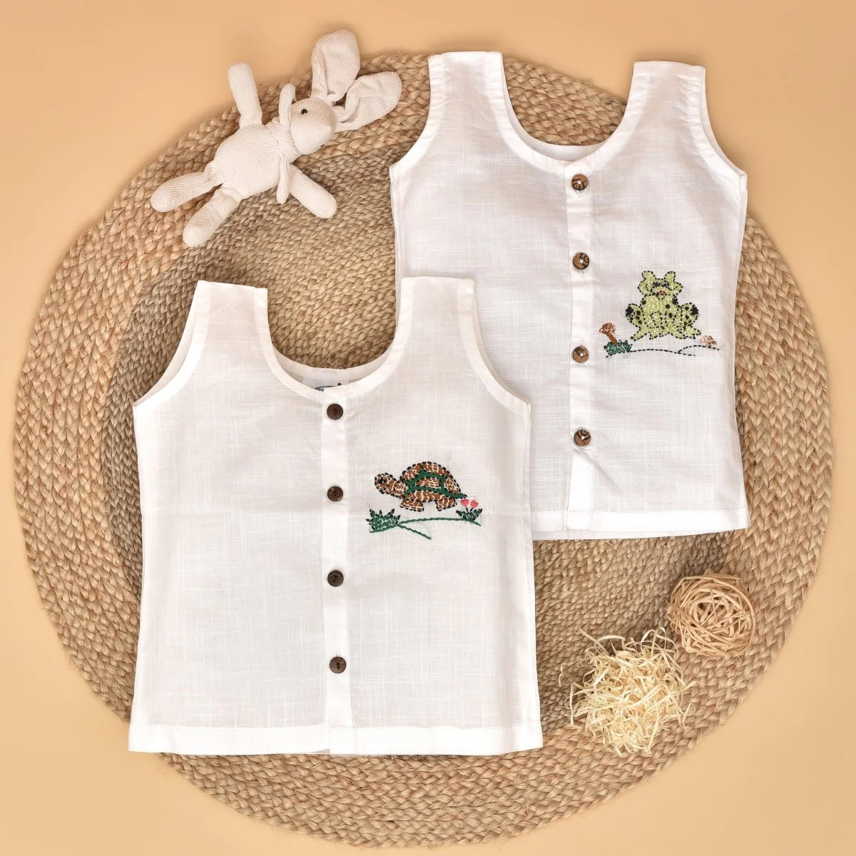 Pure Cotton Front Open Hand Embroiderd Jabla Combo (Set of 2) - Image 3