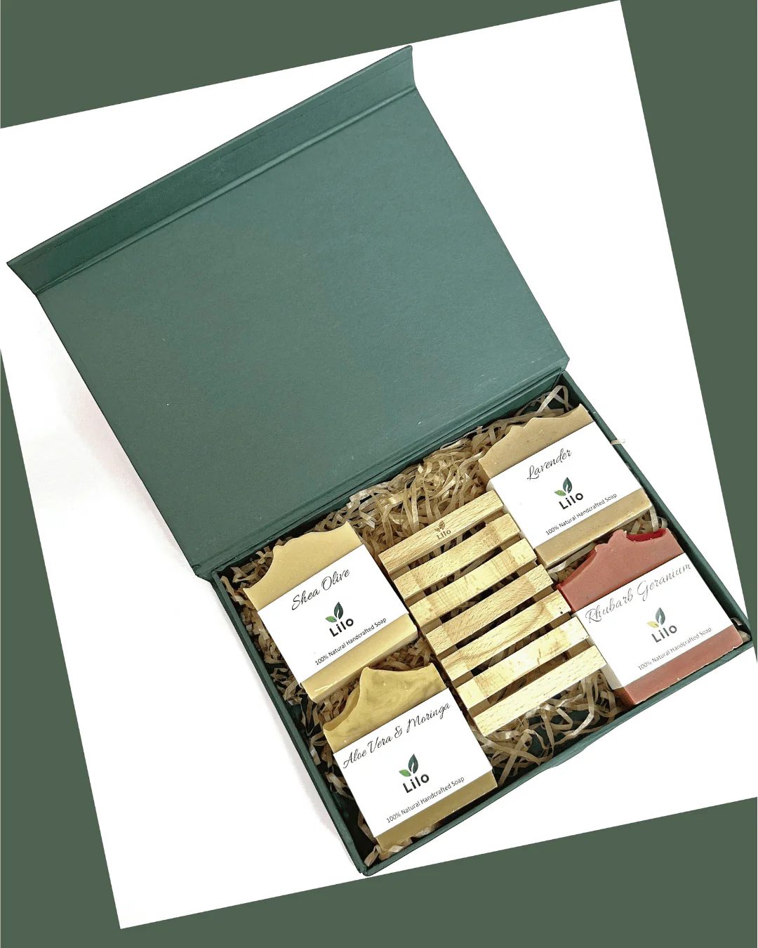 Pure Indulgence Gift Set – 4 Natural Soaps with Soap Tray