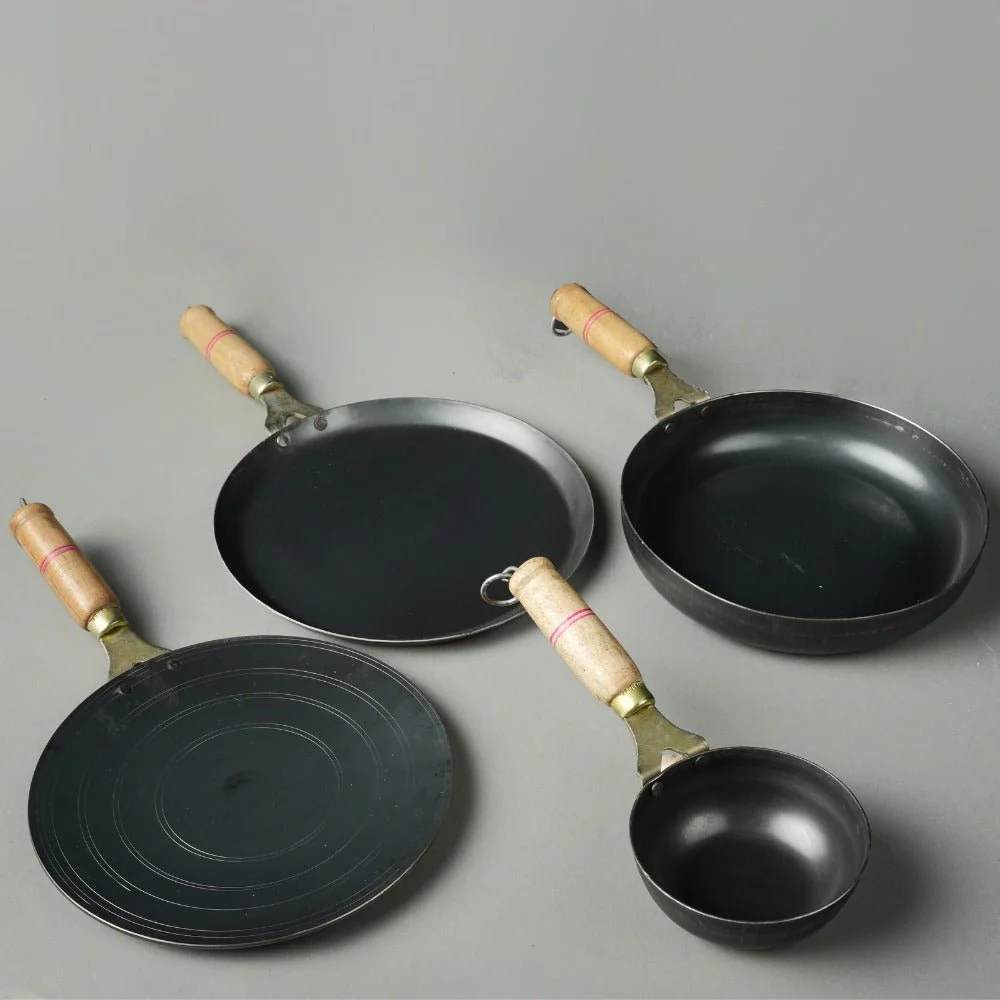 Pure Iron Handmade Combo- Tadka Pan+ Fry Pan+ Dosa Tawa+ Roti Tawa