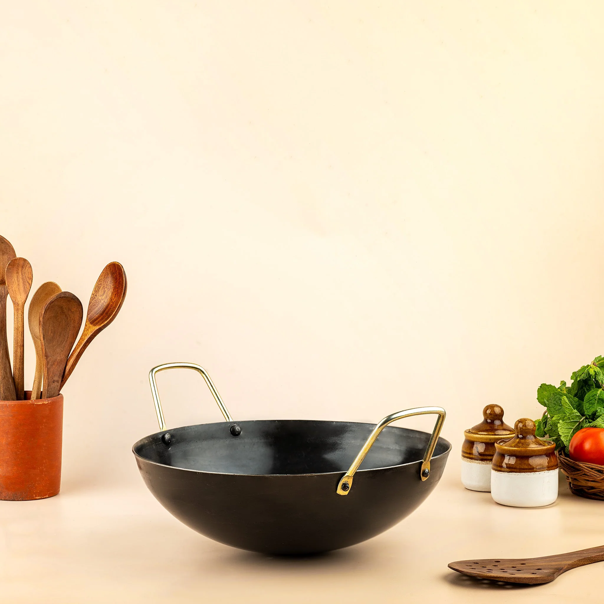 Pure Iron Kadai (Wok) 10 Inch – Traditional Handmade Cookware - Image 2